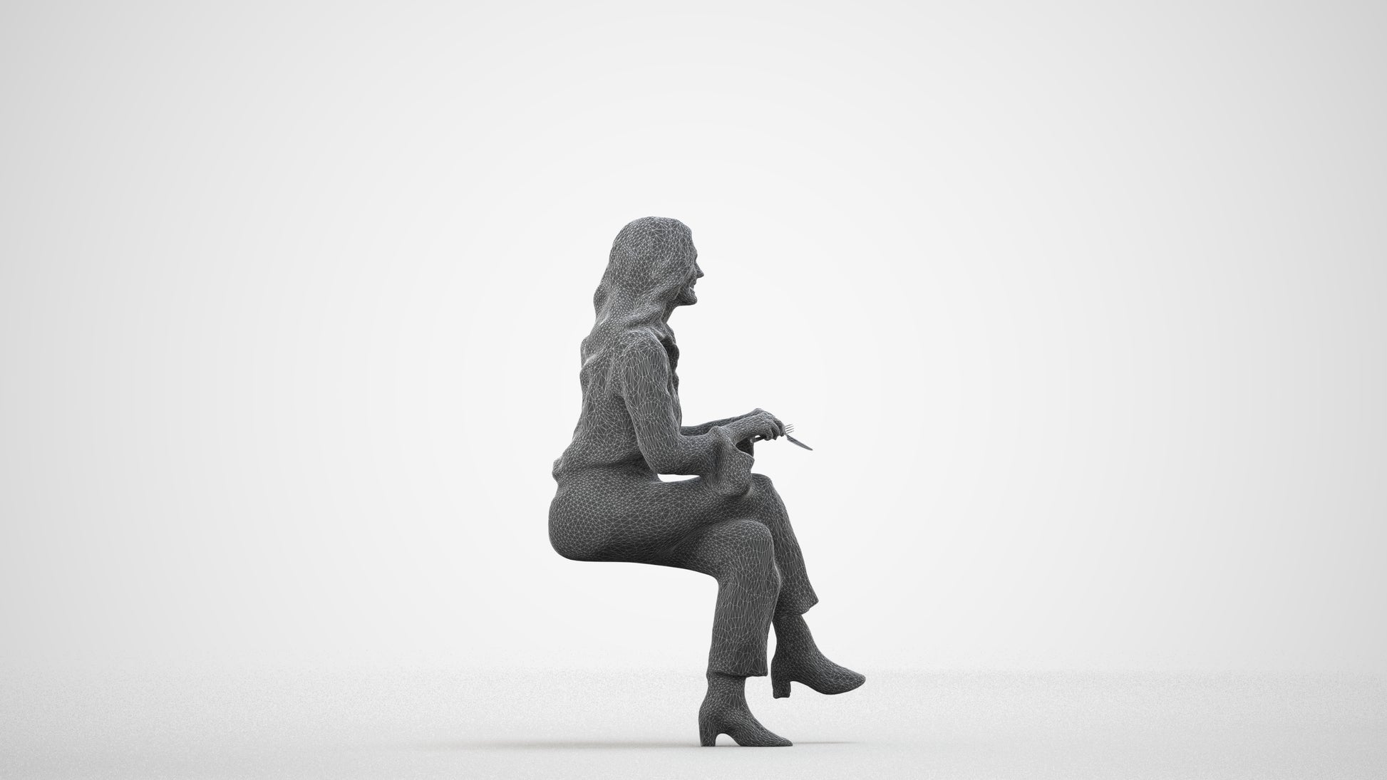 realistic 3D human woman business formalaffairs, archviz people FBX OBJ for Blender, wireframe side view
