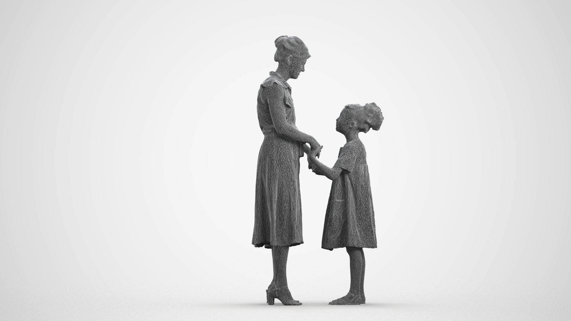 realistic 3D girl casual kids, scanned archviz people for Blender and 3ds Max, wireframe front view