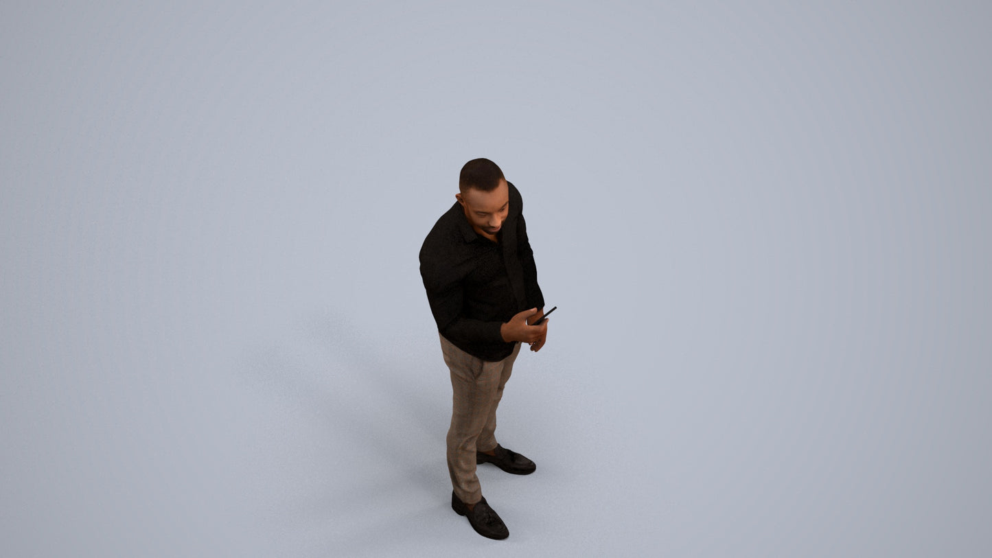 photogrammetry 3D man business standing, realistic human model archviz FBX, back view render