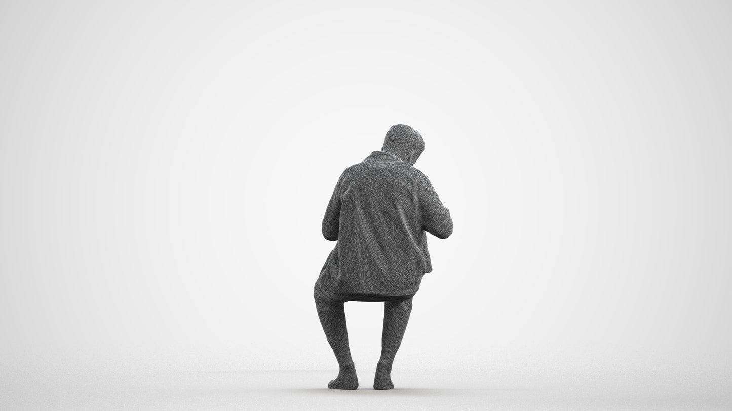 scanned 3D man casual sitting, photogrammetry people for Enscape and V-Ray, wireframe front view