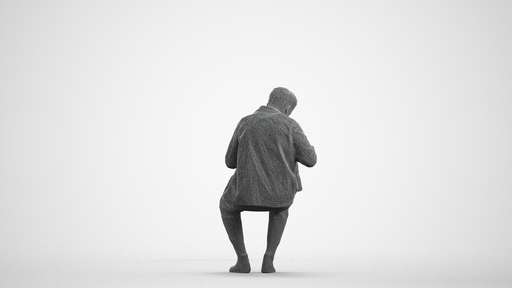scanned 3D man casual sitting, photogrammetry people for Enscape and V-Ray, wireframe front view