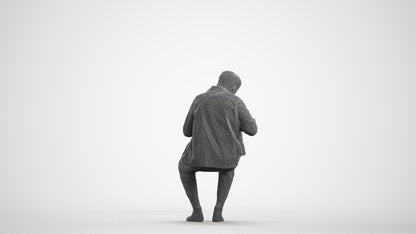 scanned 3D man casual sitting, photogrammetry people for Enscape and V-Ray, wireframe front view