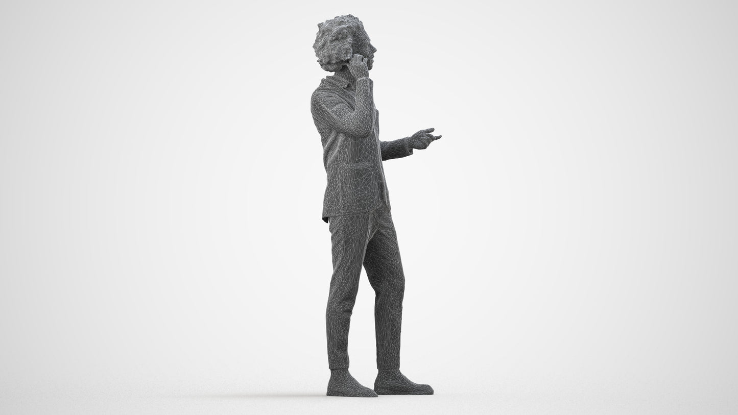 3D people model man business standing, scanned human for 3ds Max rendering, wireframe side view