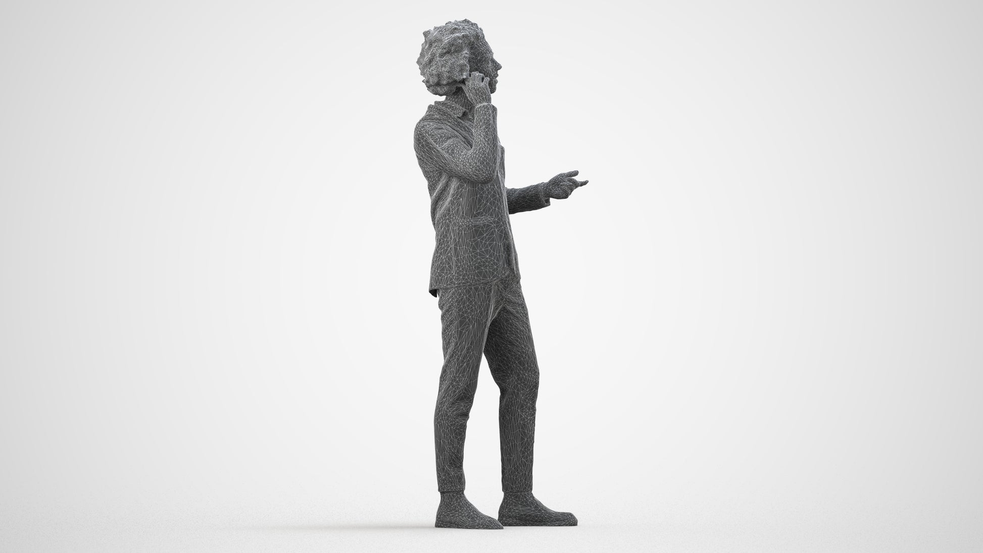 3D people model man business standing, scanned human for 3ds Max rendering, wireframe side view
