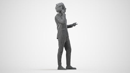 3D people model man business standing, scanned human for 3ds Max rendering, wireframe side view