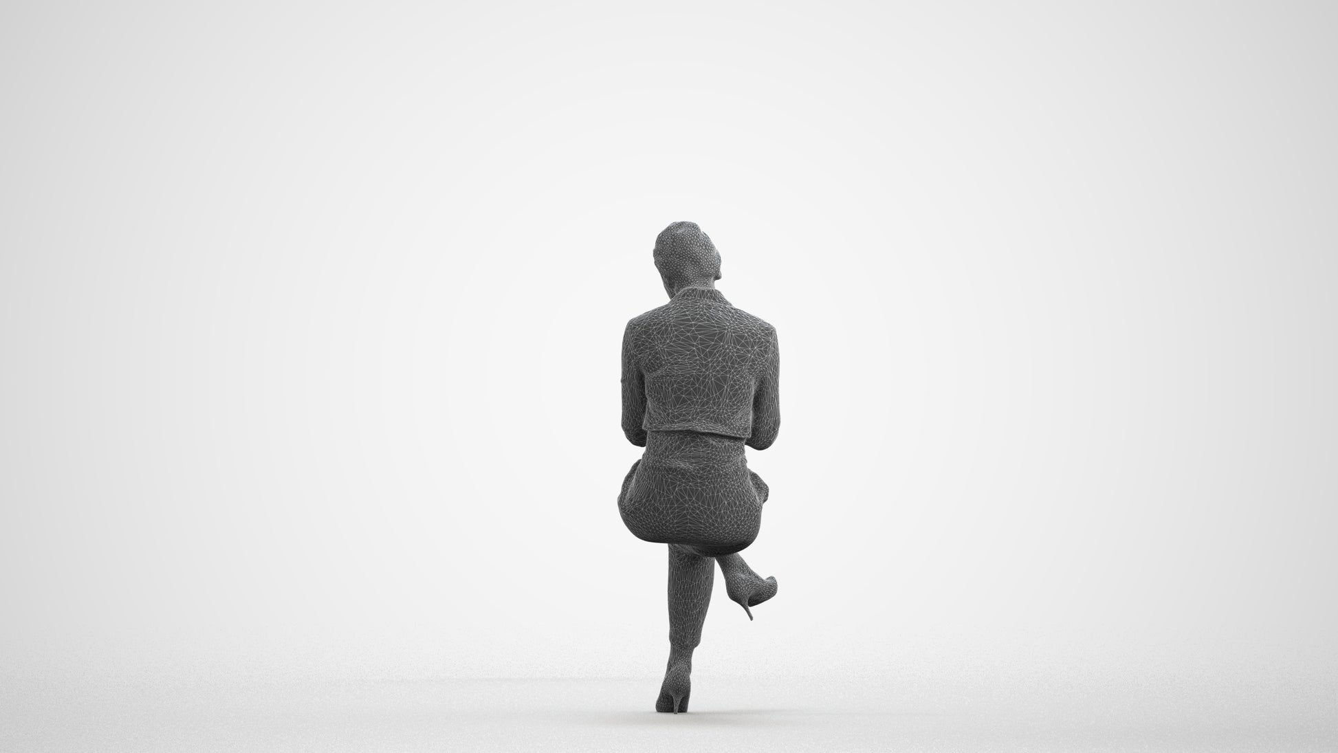 realistic 3D human woman business, archviz people FBX OBJ for Blender, wireframe front view
