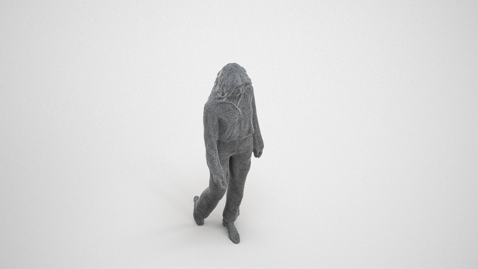 3D scanned woman walking business, photorealistic archviz people for Enscape and SketchUp, wireframe three-quarter view