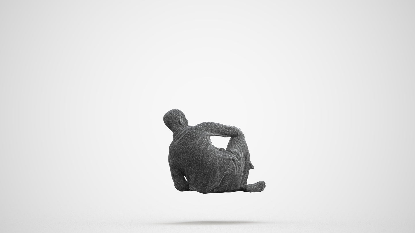 3D people model man casual sitting, scanned human for 3ds Max rendering, wireframe front view