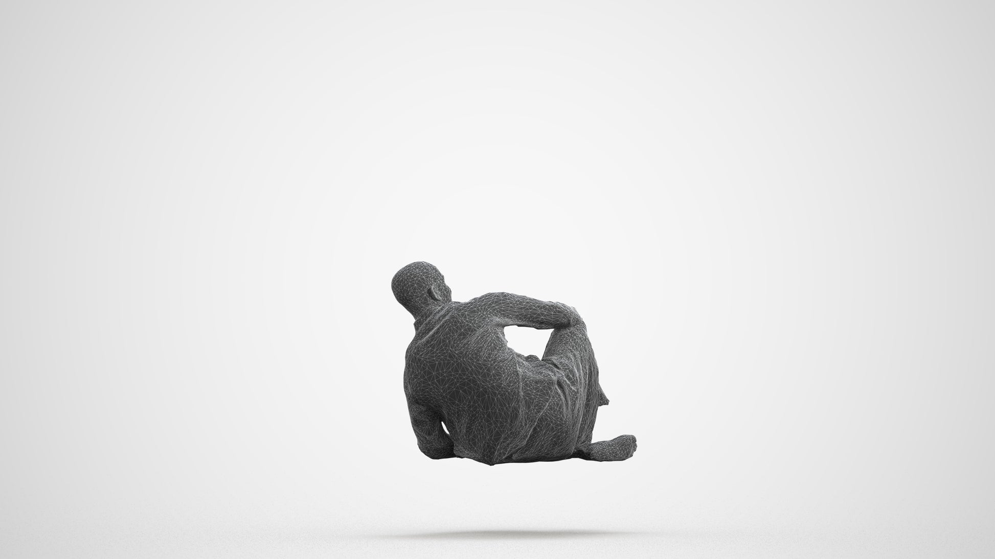 3D people model man casual sitting, scanned human for 3ds Max rendering, wireframe front view