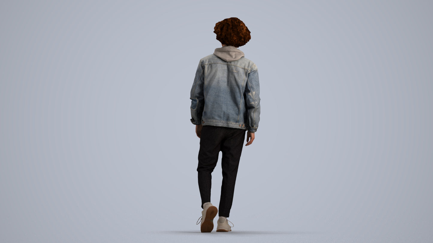 realistic 3D human man casual walking, archviz people FBX OBJ for Blender, front view render