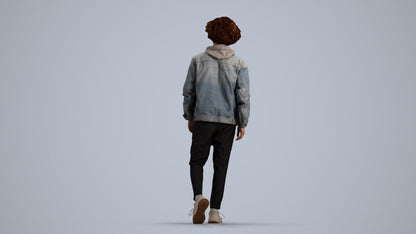 realistic 3D human man casual walking, archviz people FBX OBJ for Blender, front view render