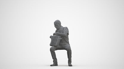 realistic 3D human senior man casual sitting, archviz people FBX OBJ for Blender, three-quarter front view render