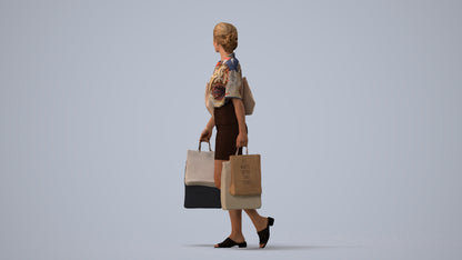 realistic 3D woman casual shopping, scanned archviz people for Blender and 3ds Max, three-quarter view render