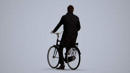 3D scanned man cycling business, photorealistic archviz people for Enscape and SketchUp, front view render
