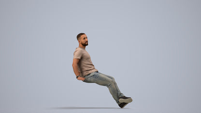 photogrammetry 3D man casual sitting, realistic human model archviz FBX, side view render