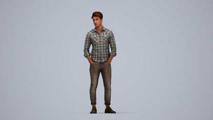 3D scanned man mix casual, photorealistic archviz people for Enscape and SketchUp, top-down view render