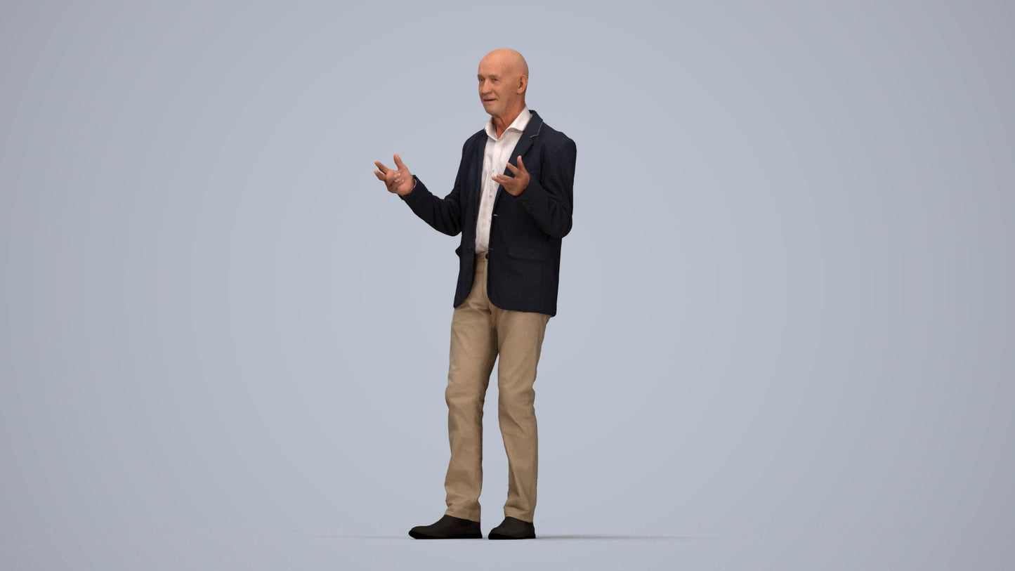 3D scanned senior man business, photorealistic archviz people for Enscape and SketchUp, top-down view render