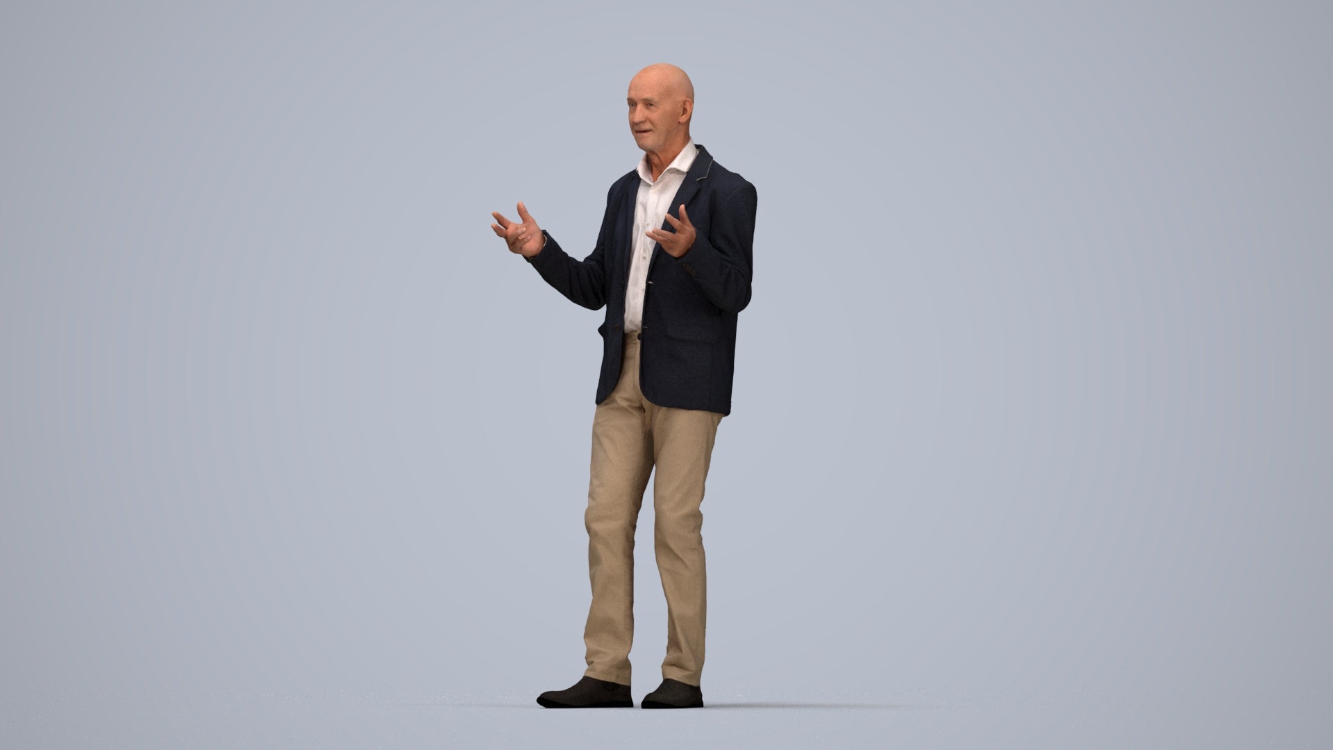3D scanned senior man business, photorealistic archviz people for Enscape and SketchUp, top-down view render
