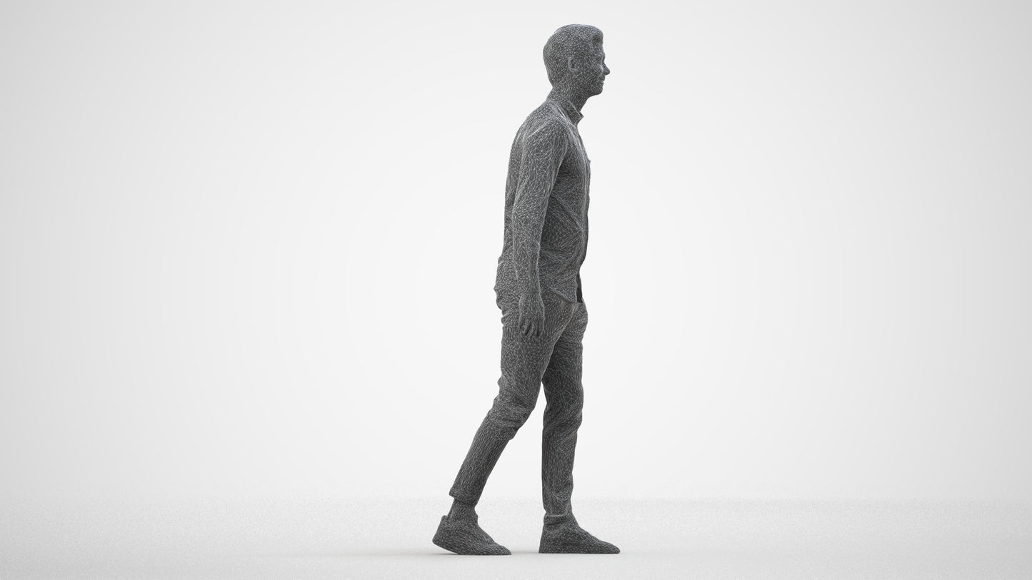 realistic 3D human man casual walking, archviz people FBX OBJ for Blender, wireframe side view