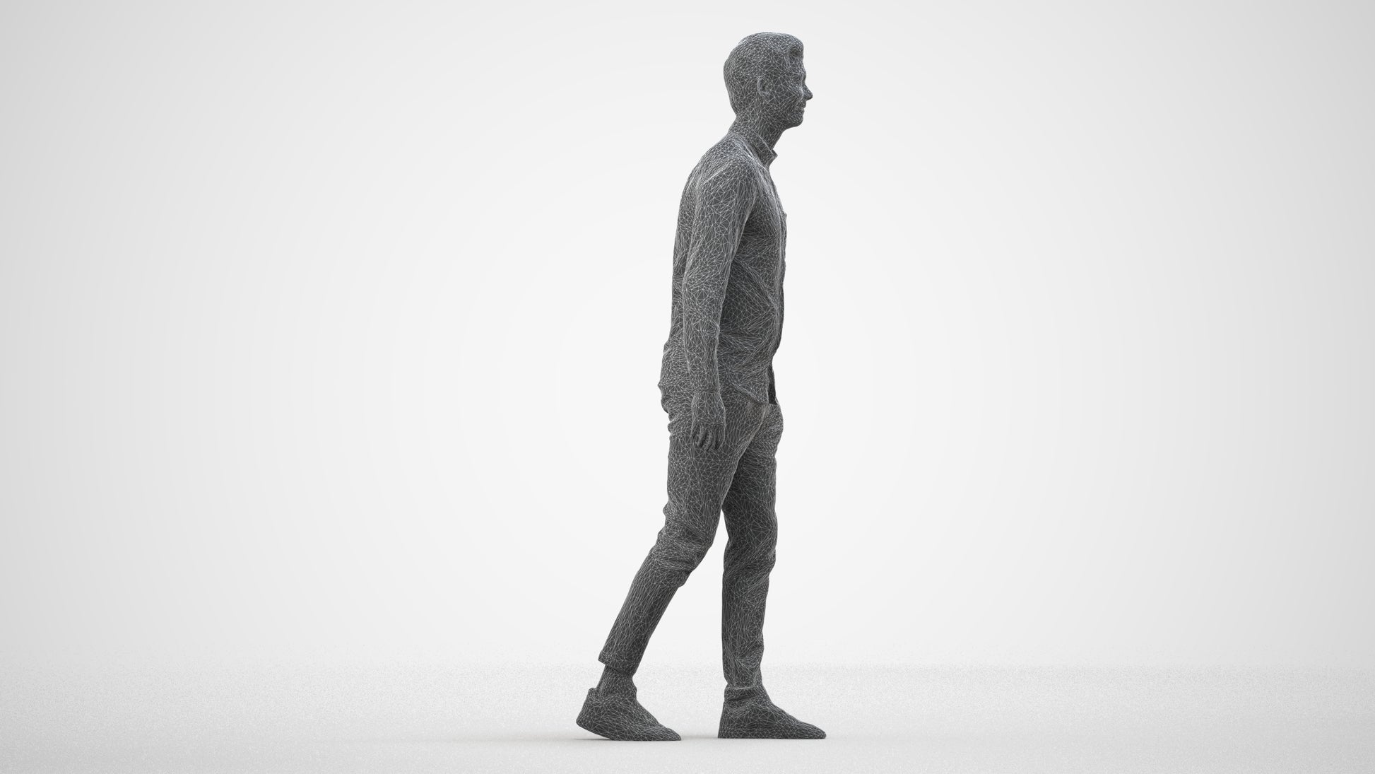 realistic 3D human man casual walking, archviz people FBX OBJ for Blender, wireframe side view