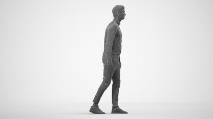 realistic 3D human man casual walking, archviz people FBX OBJ for Blender, wireframe side view