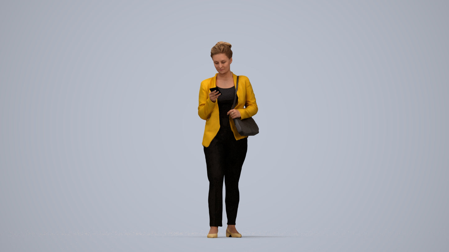 3D people model woman casual standing, scanned human for 3ds Max rendering, top-down view render