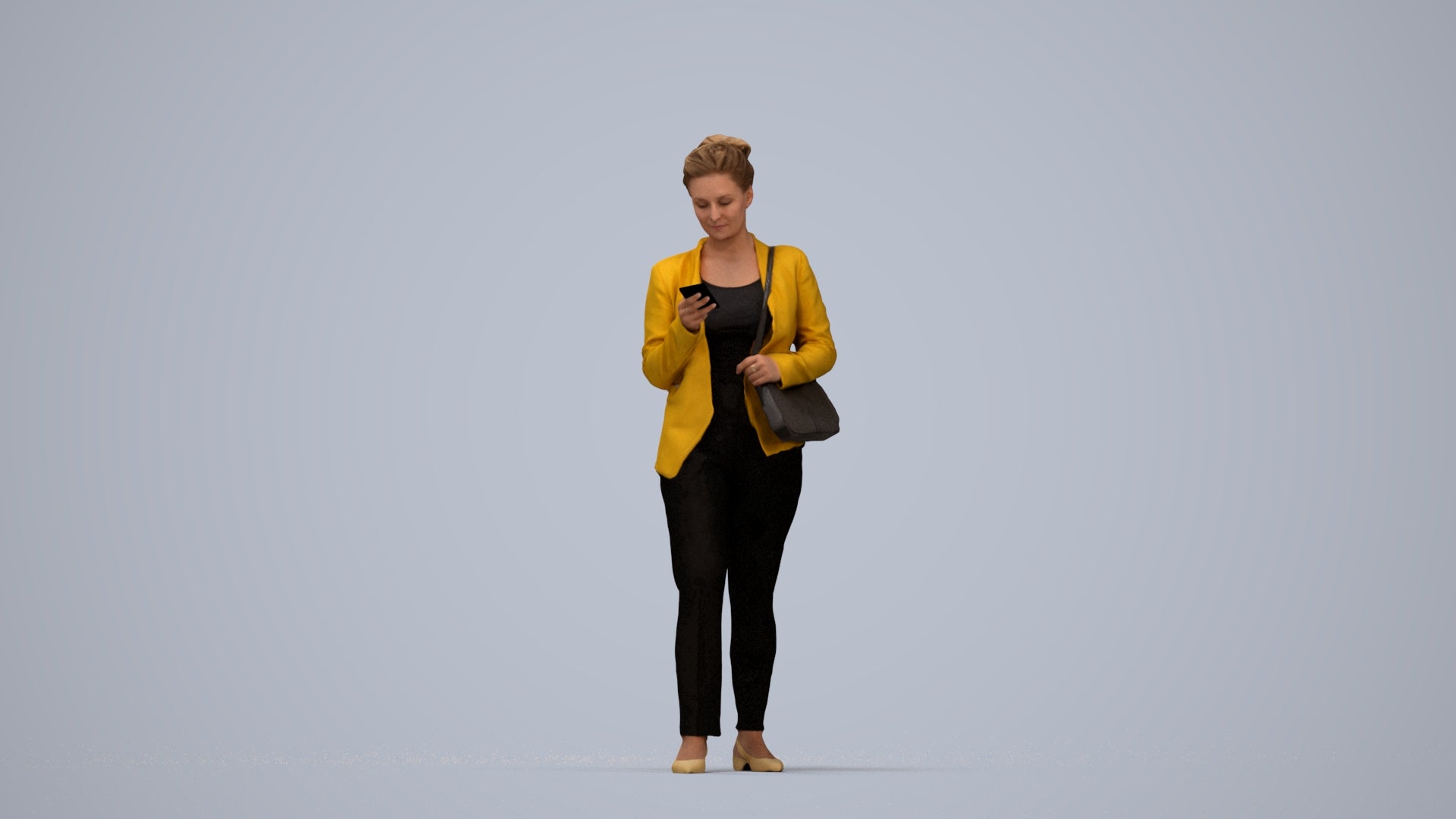 3D people model woman casual standing, scanned human for 3ds Max rendering, top-down view render