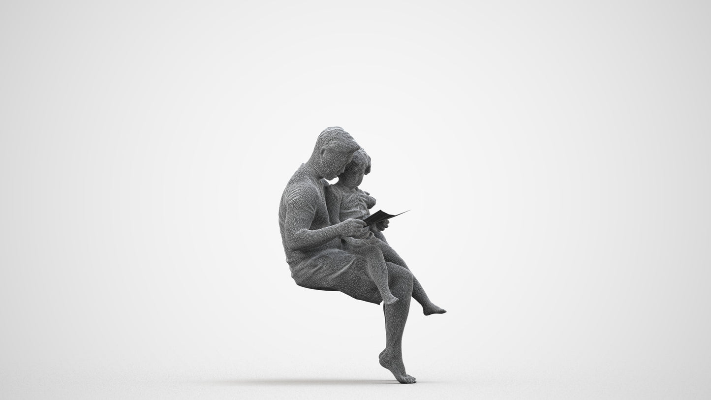 realistic 3D people woman casual kids, render-ready for V-Ray and Corona, FBX OBJ, wireframe side view