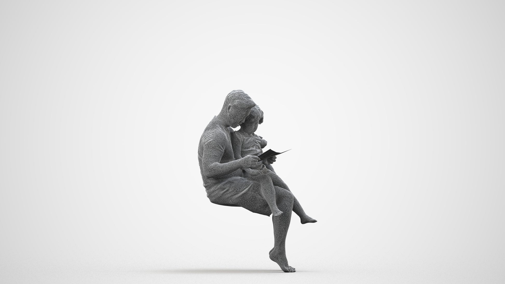 realistic 3D people woman casual kids, render-ready for V-Ray and Corona, FBX OBJ, wireframe side view