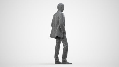 3D scanned man standing casual, photorealistic archviz people for Enscape and SketchUp, wireframe side view
