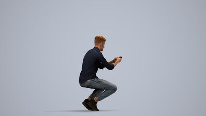 realistic 3D man casual sitting, scanned archviz people for Blender and 3ds Max, side view render