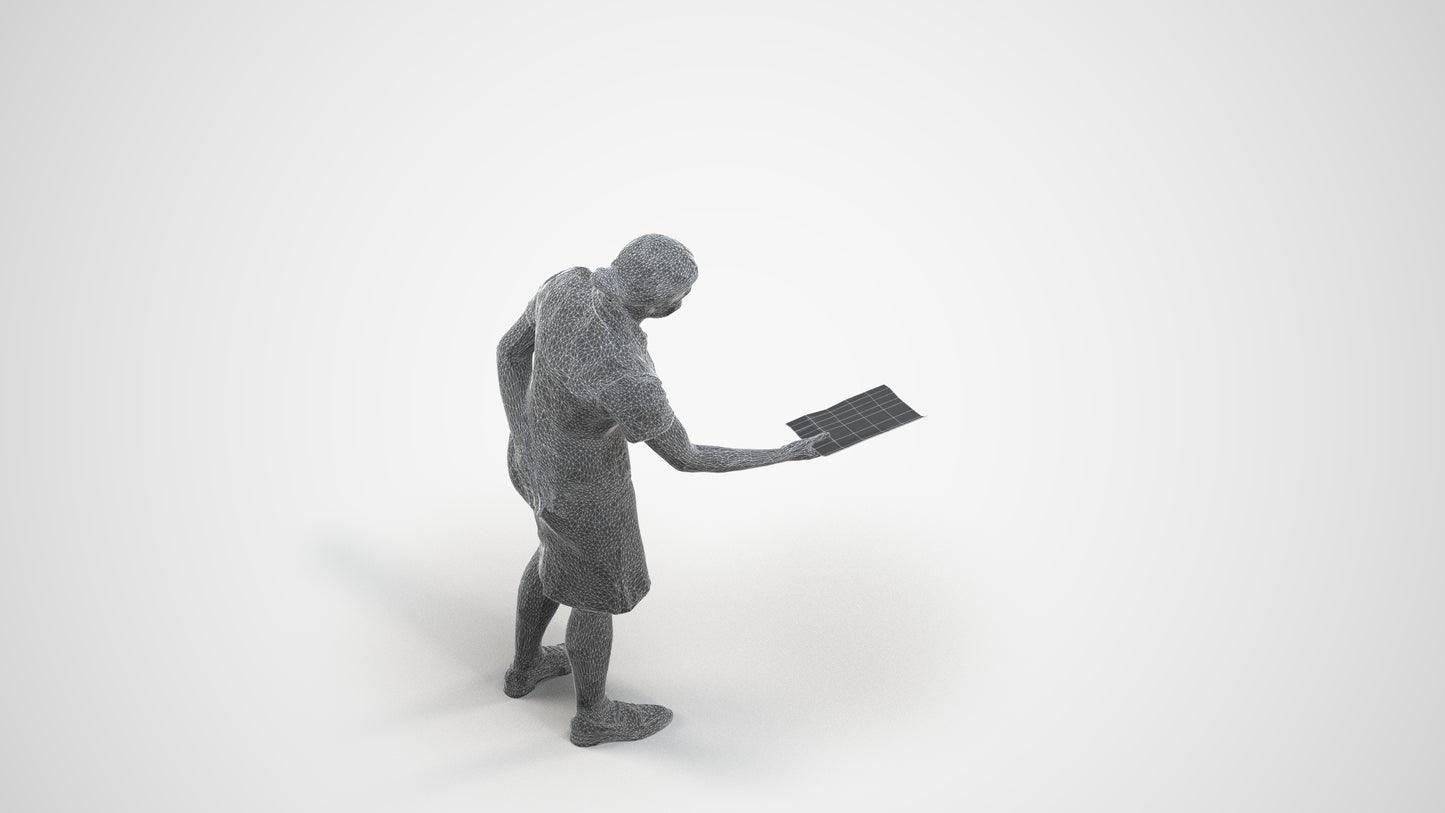 photogrammetry 3D woman hospitality, realistic human model archviz FBX, wireframe three-quarter view