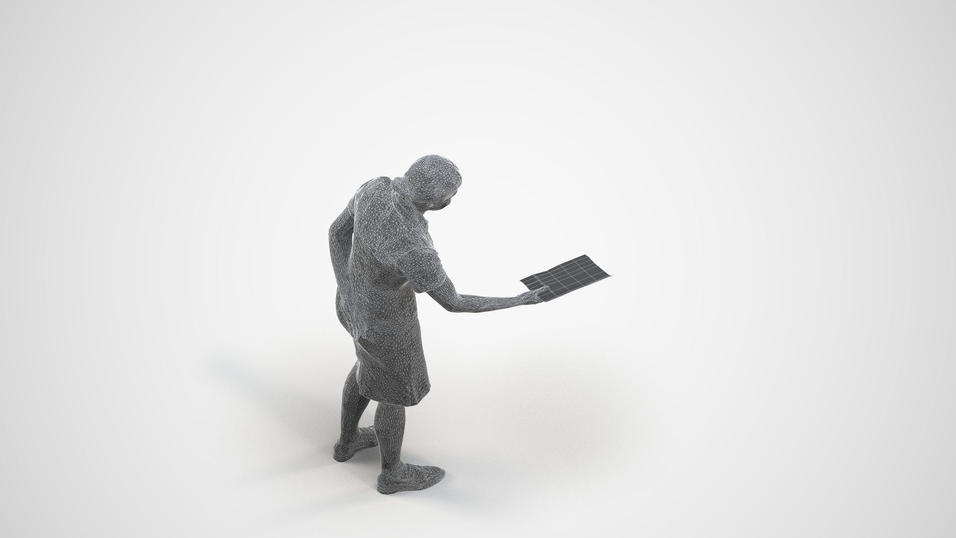 photogrammetry 3D woman hospitality, realistic human model archviz FBX, wireframe three-quarter view