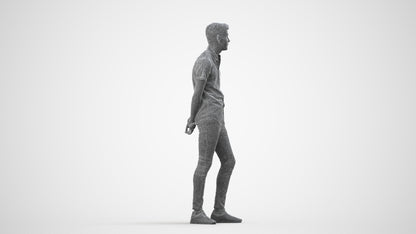 realistic 3D man casual standing, scanned archviz people for Blender and 3ds Max, wireframe side view
