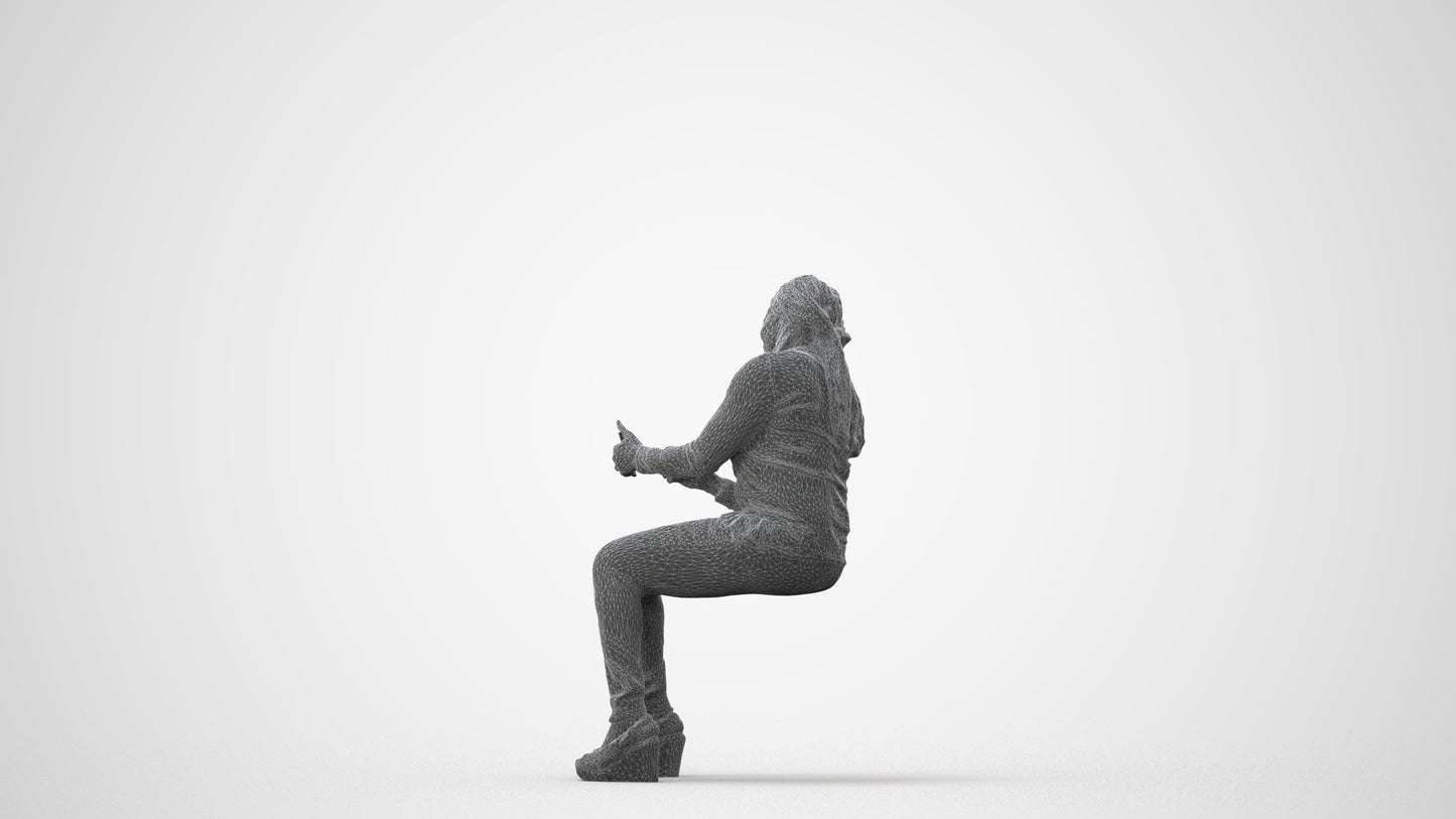 scanned 3D woman casual sitting, photogrammetry people for Enscape and V-Ray, square thumbnail