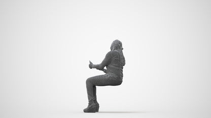 scanned 3D woman casual sitting, photogrammetry people for Enscape and V-Ray, square thumbnail