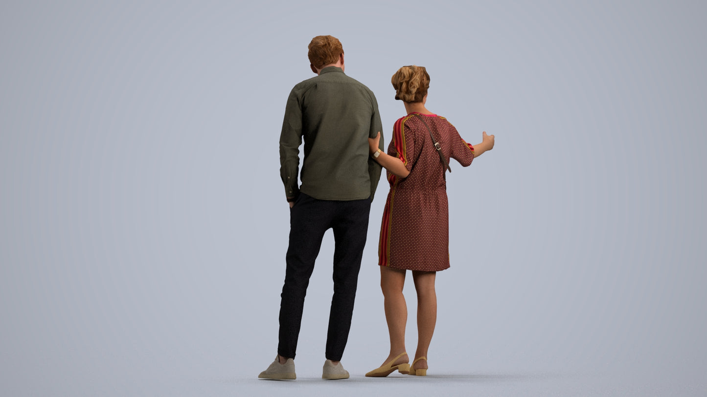 realistic 3D human woman casual couple, archviz people FBX OBJ for Blender, front view render