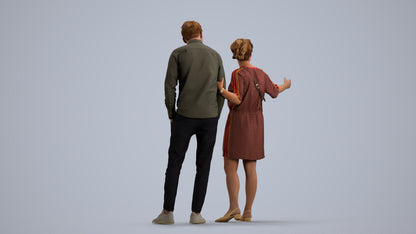 realistic 3D human woman casual couple, archviz people FBX OBJ for Blender, front view render
