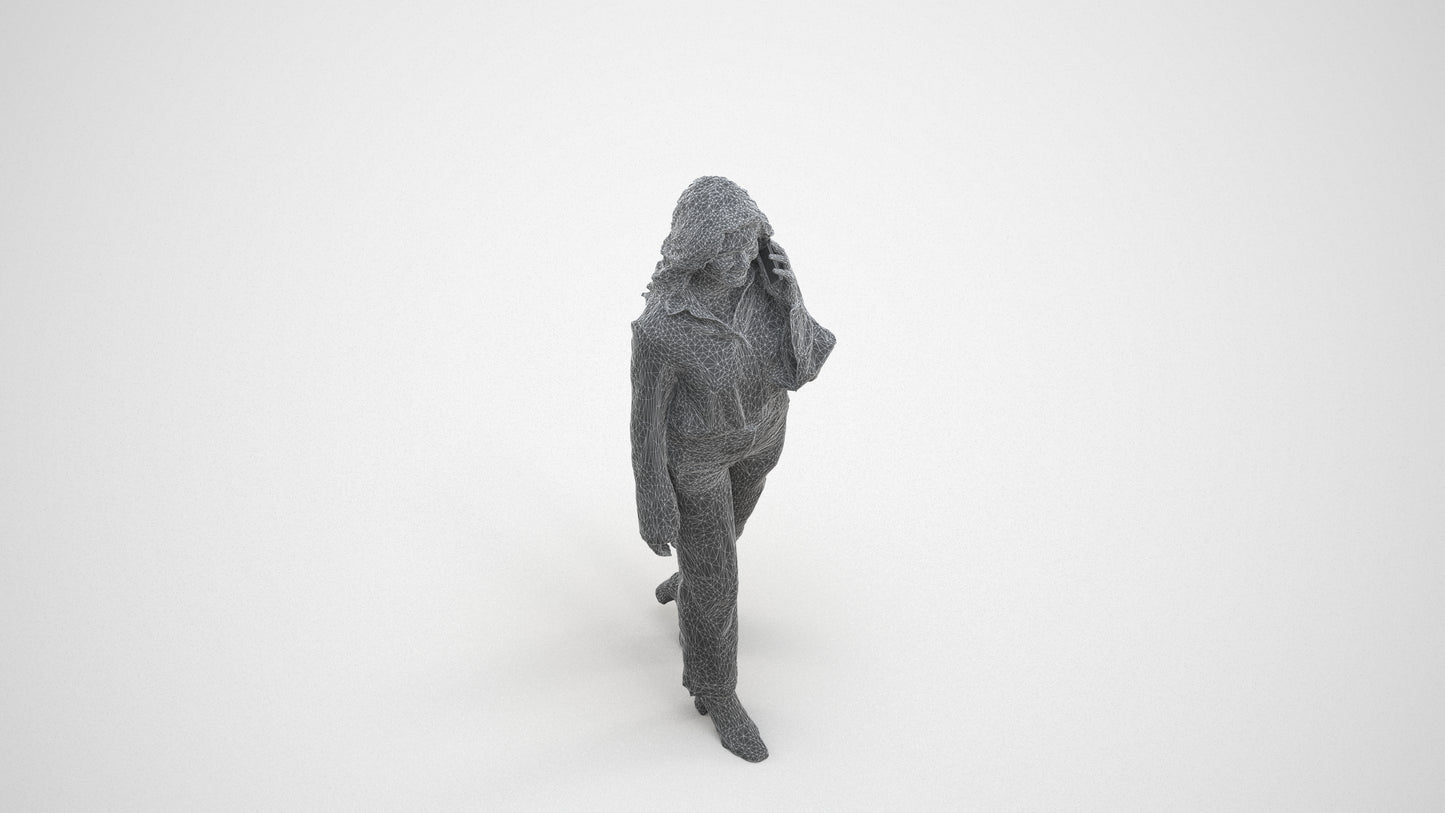 3D human model woman business, photogrammetry scanned person for archviz, wireframe three-quarter view