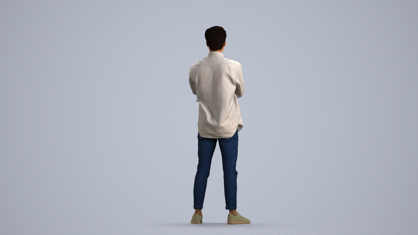 3D people model man casual standing, scanned human for 3ds Max rendering, front view render