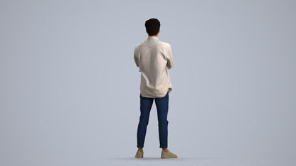 3D people model man casual standing, scanned human for 3ds Max rendering, front view render