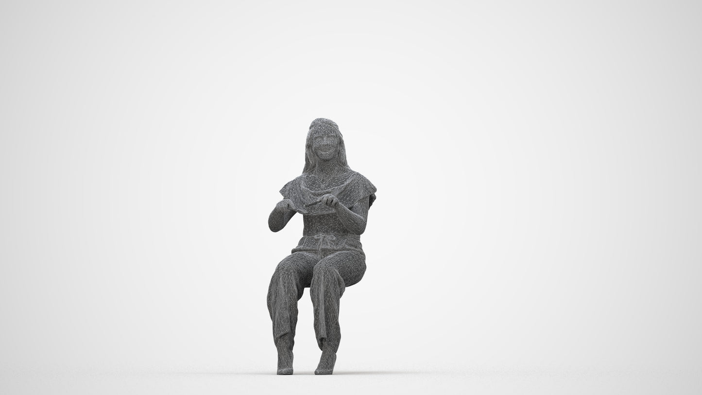 realistic 3D people woman casual sitting, render-ready for V-Ray and Corona, FBX OBJ, wireframe back view