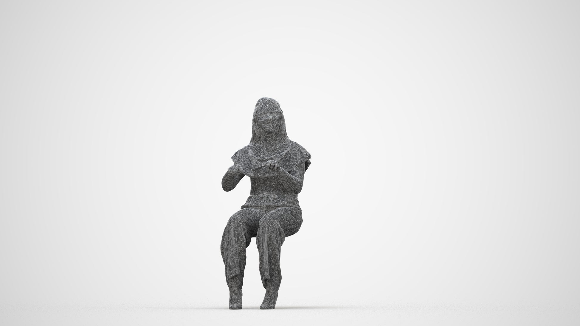 realistic 3D people woman casual sitting, render-ready for V-Ray and Corona, FBX OBJ, wireframe back view