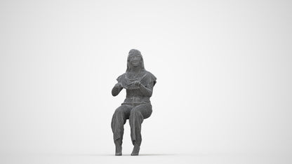 realistic 3D people woman casual sitting, render-ready for V-Ray and Corona, FBX OBJ, wireframe back view
