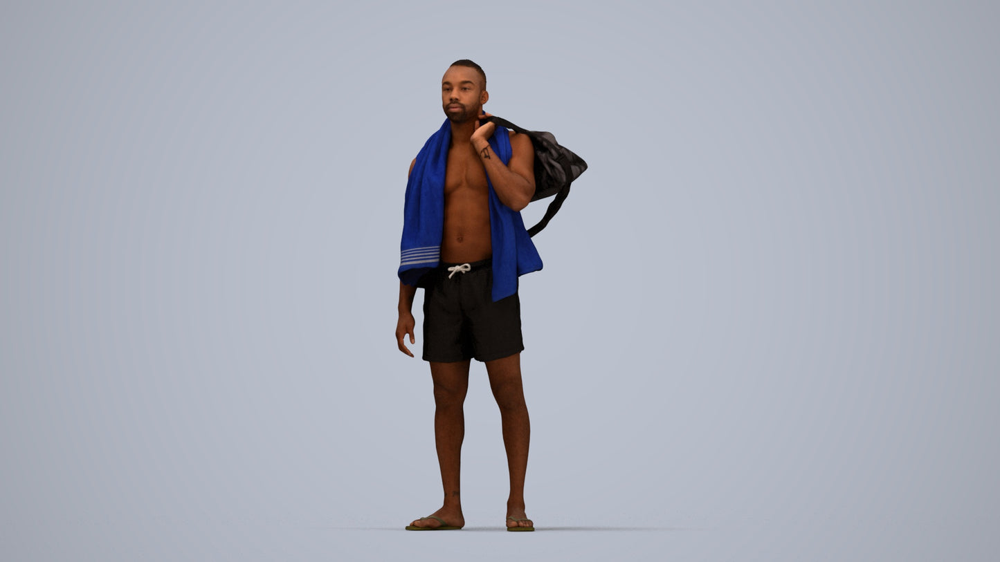 realistic 3D human man sport, archviz people FBX OBJ for Blender, top-down view render