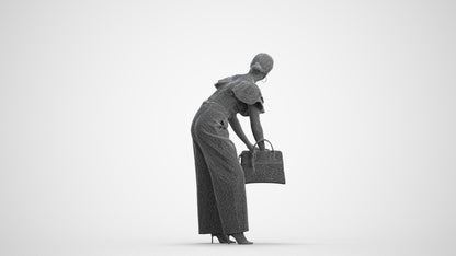 3D scanned woman standing business, photorealistic archviz people for Enscape and SketchUp, wireframe front view