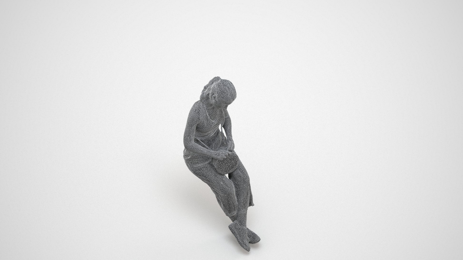 photogrammetry 3D girl casual kids, realistic human model archviz FBX, wireframe three-quarter view
