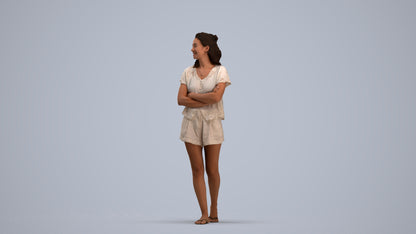 3D people model woman casual walking, scanned human for 3ds Max rendering, standing pose render