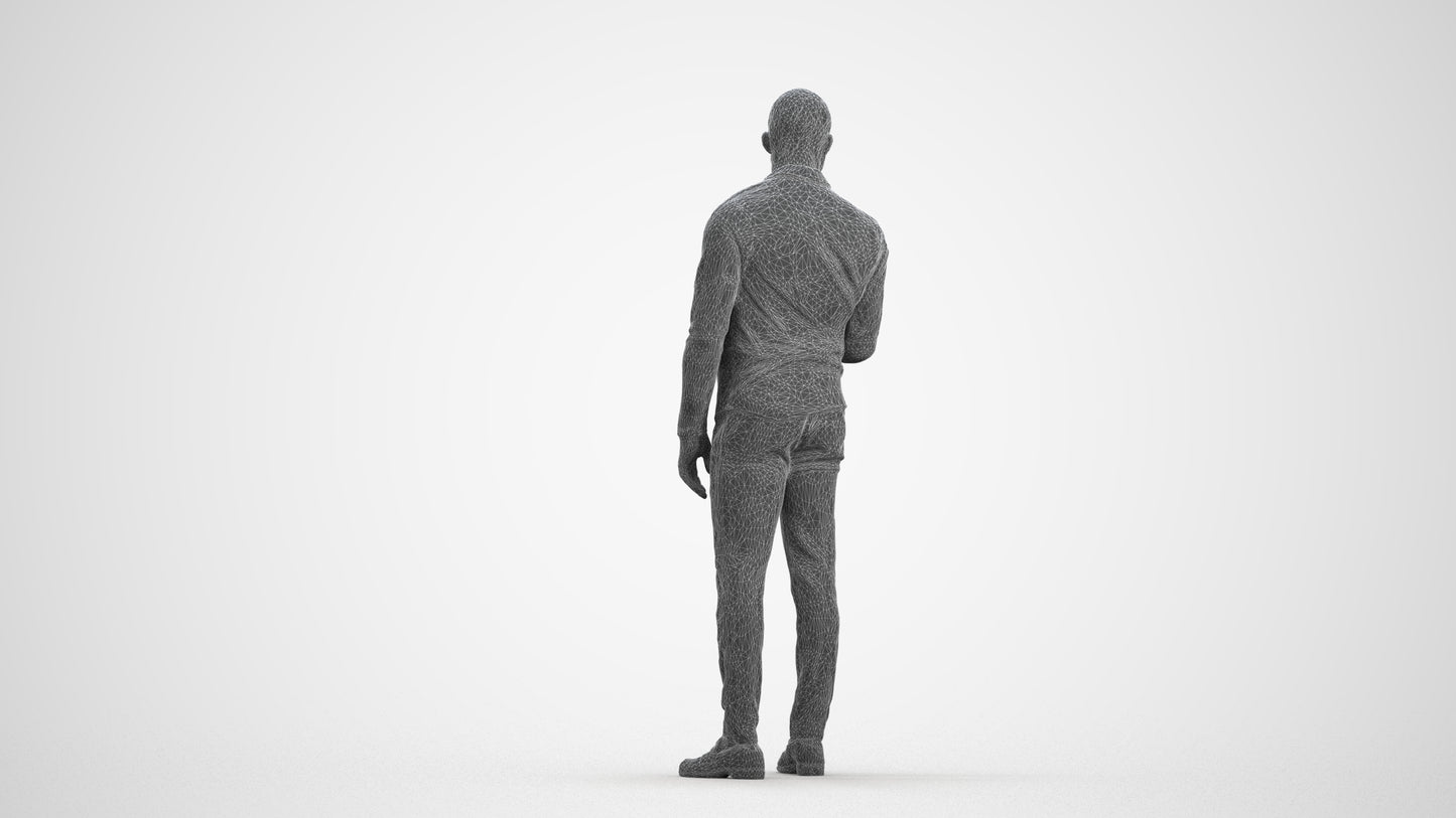 photogrammetry 3D man business standing, realistic human model archviz FBX, wireframe front view
