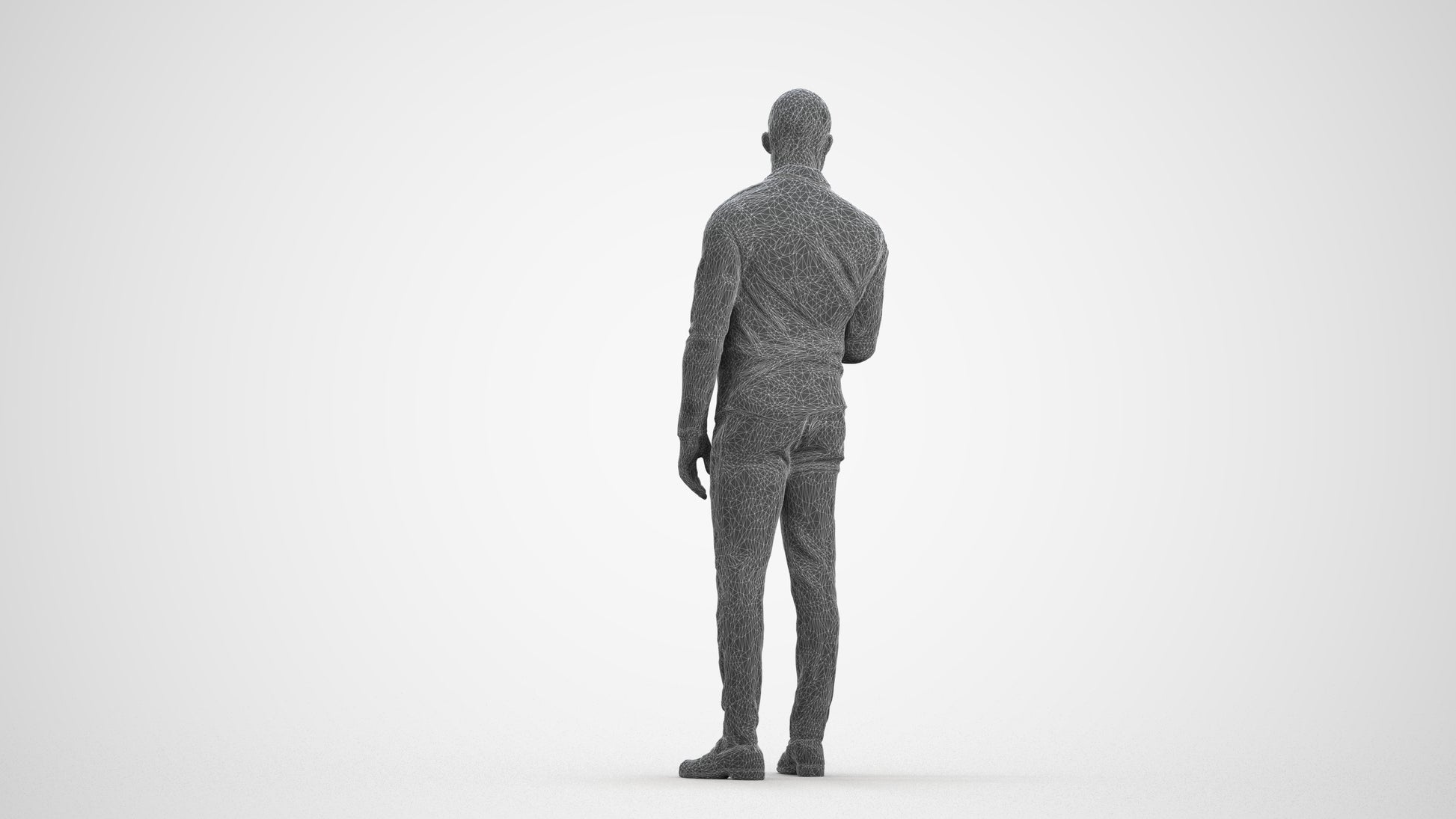 photogrammetry 3D man business standing, realistic human model archviz FBX, wireframe front view